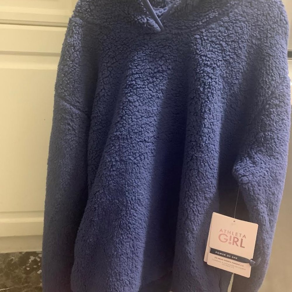 NWT Athleta Girls Navy Blue Sherpa Hooded fleece